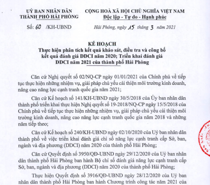 Kế hoạch thực hiện phân tích kết quả khảo sát, điều tra và công bố kết quả đánh giá DDCI năm 2020