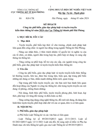 Kế hoạch Công tác phổ biến, giáo dục pháp luật và tuyên truyền kiến thức thống kê năm 2024 của Cục Đăng ký & Đăng nhập VV88 app TP VV88vip nổ hũ slot game